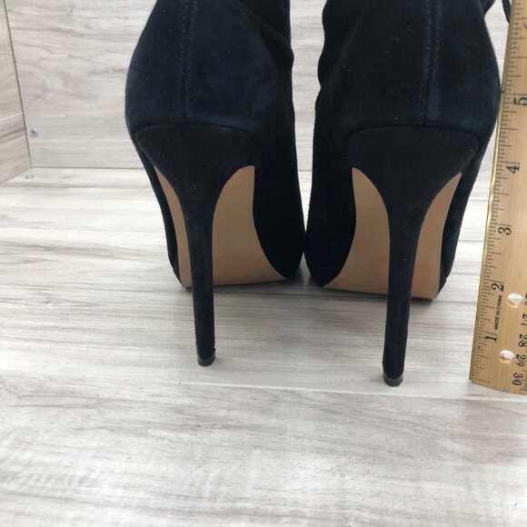 Steve Madden Booties Womens 8M Cavalier Black Suede Pull On Peep Toe Stiletto - Picture 11 of 13